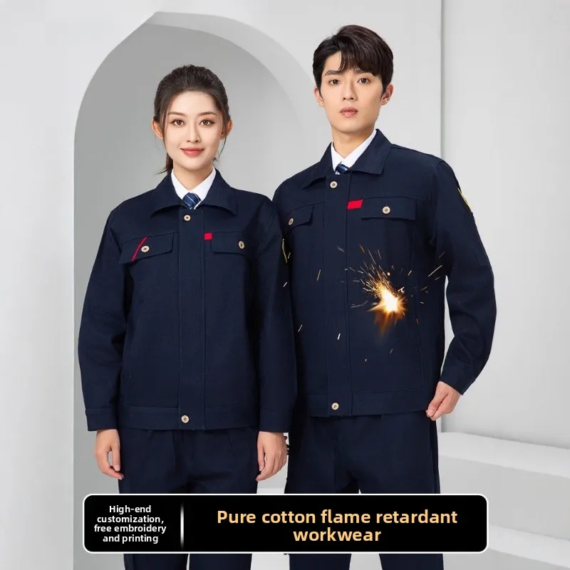 Flame Resistant Cotton Welding Suit, Heat Proof Long Sleeve Workwear for Steel Mill, Men's Custom Logo。