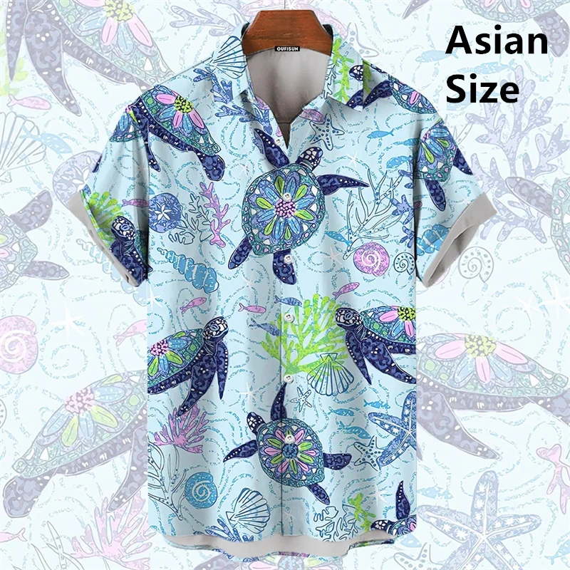 New Men's Hawaii Shirts Sea Animals Print Summer Oversized T-shirt Men Women Sharks Whales Turtl Graphic Short-Sleeved Tops Tees