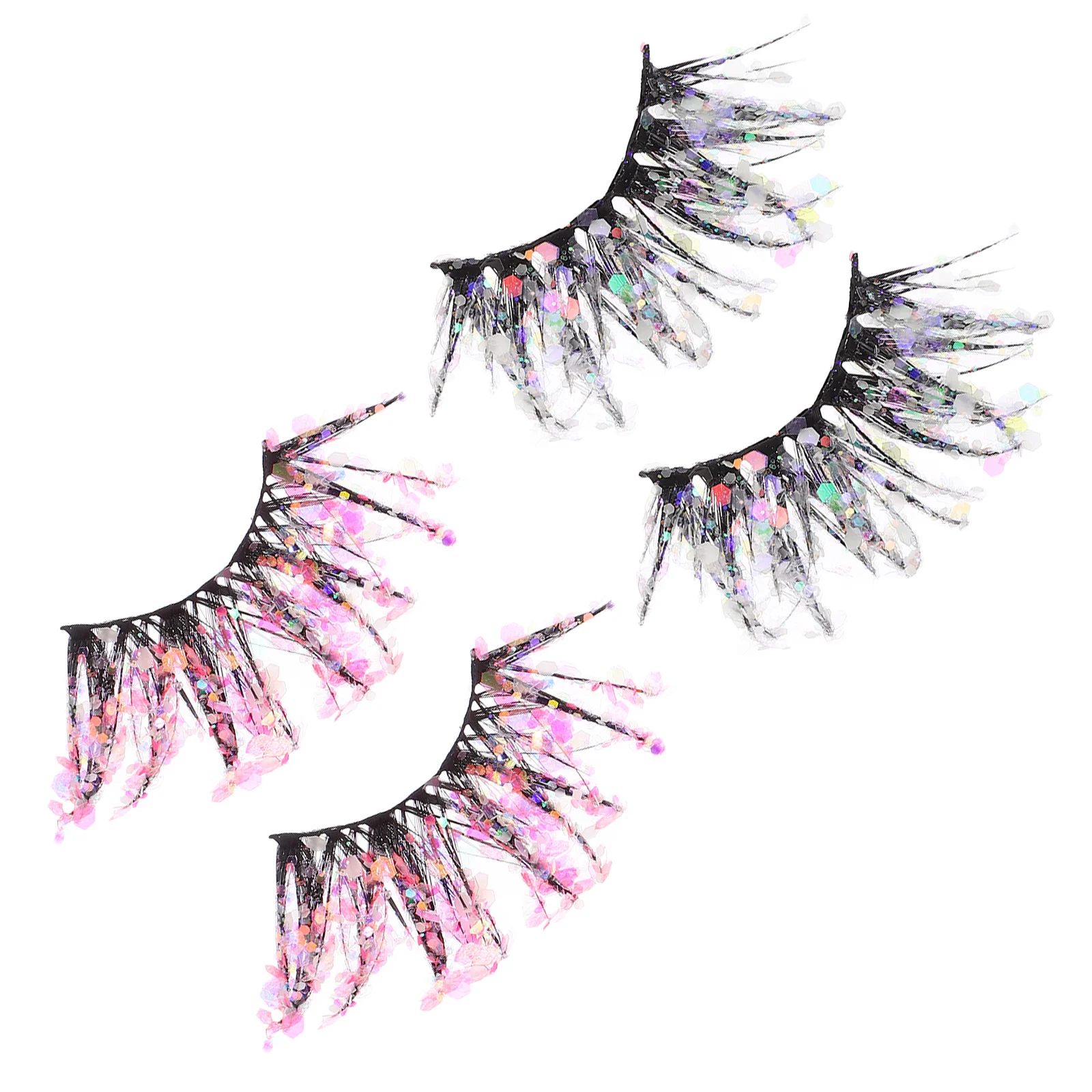 2Pairs Luminous Eyelashes 3D Glitter False Lashes Fluorescent Design Easy to Apply for Beginners Party Date Club Wear Decorative