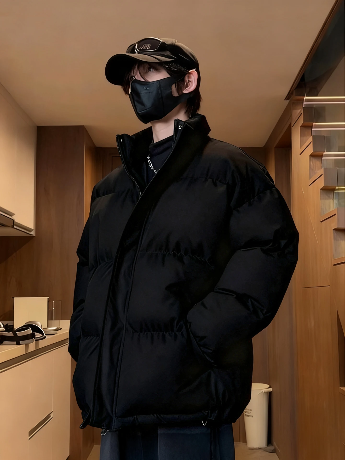 

Мужская зимняя куртка Pure Bla Thiened: утепленное пальто в уличном стиле с воротником-стойкой, пуховик из полиэфирного волокна