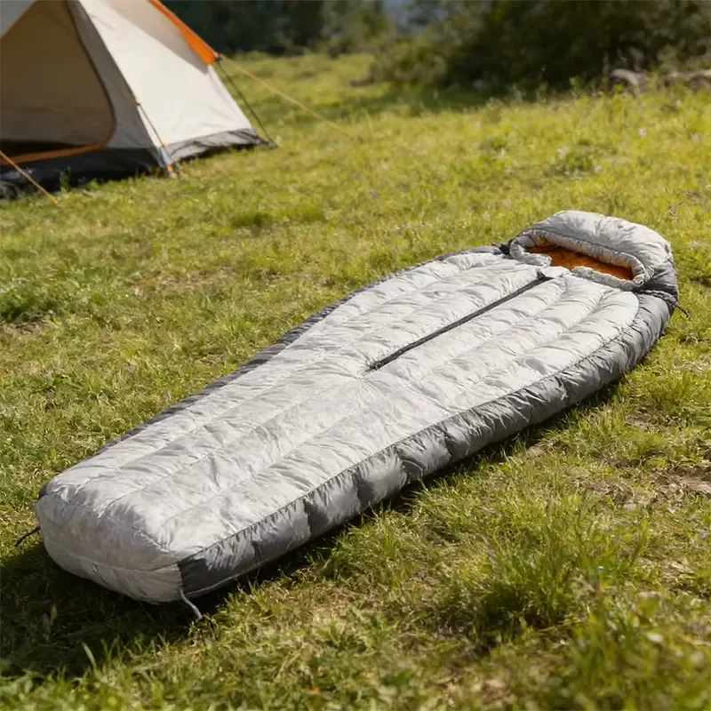 Outdoor Ultra-Light Gray Duck Down Indoor Camping Winter 15D Nylon Water-Repellent Fluffy Sleeping Bag