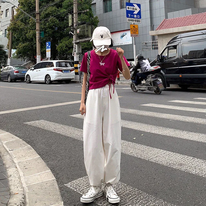 بنطال ذو قصة أرجل واسعة لون محايد للمرأة الشتاء الرجعية الحلو فتاة فضفاضة صورة ظلية الأعمال الحضرية الدفء الصوف مبطن أفخم محبوك BF #6