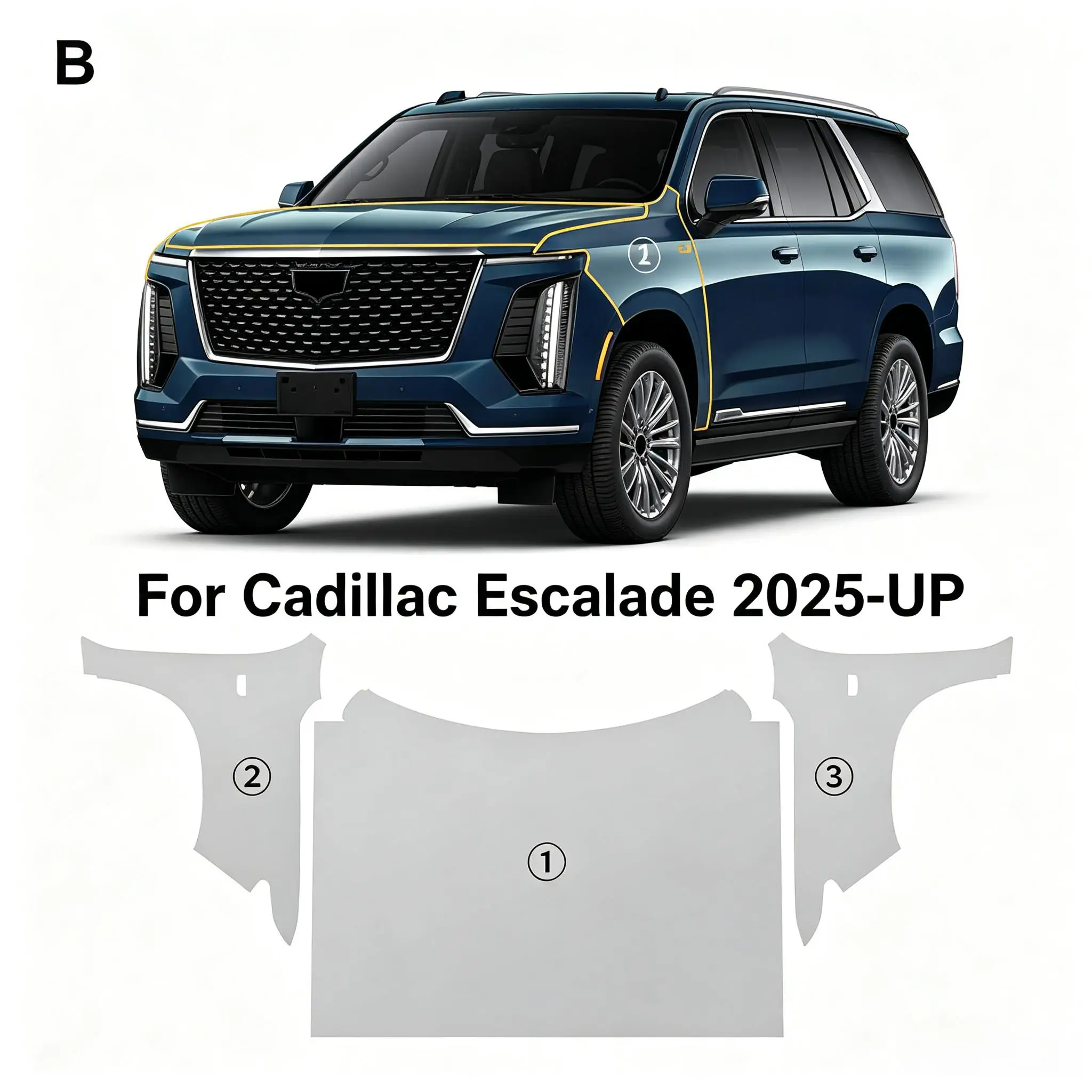 

For Cadillac Escalade 2025-UP TPU Bumper Hood Scratch-Resistant Self-Healing Paint Protection Film Invisible Pre-cut PPF Kit﻿