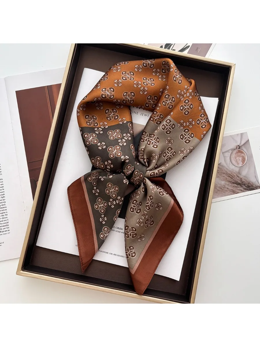 Écharpe de luxe en Satin doux imprimé géométrique, écharpe carrée de Protection du cou professionnelle pour les déplacements à la mode, printemps été
