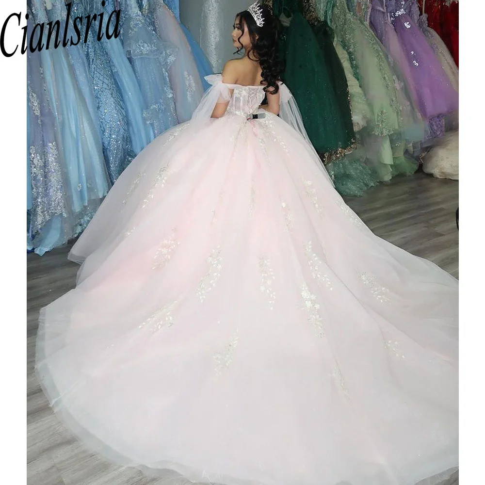 فساتين Quinceanera الوردية للفتيات الحلوة 16 ، زخارف الخرز ، فساتين الأميرة الحبيبة ، طول الأرض ، Tull ، 15