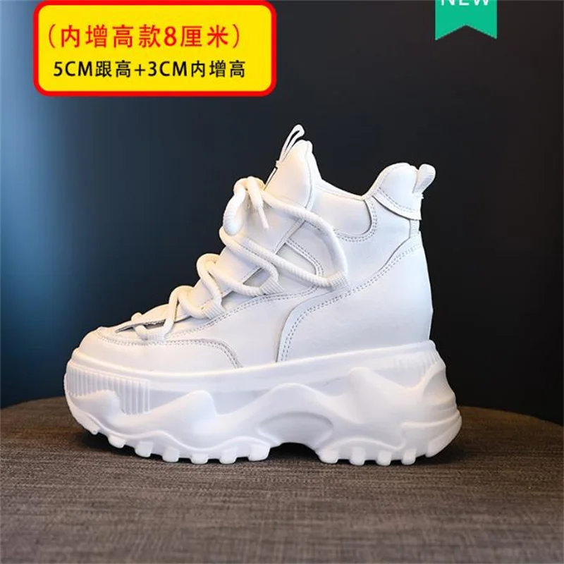 8cm Platform Shoes Woman Ankle Boots Height Increasing Platform Boots Thick Sole Hook & Loop Women Velveted high-help boots