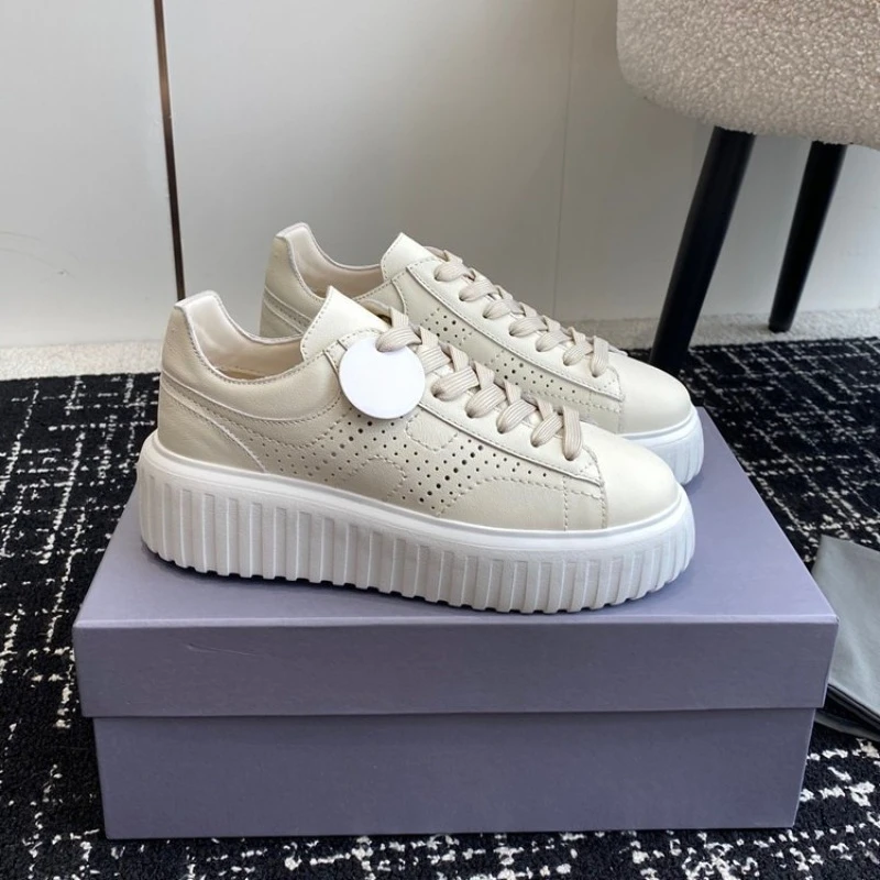 

Niche Design Thick Platform Women Shoes Retro Color Matching Low Top Lightweight Casual Biscuit Sneakers Daily Comfort Footwear