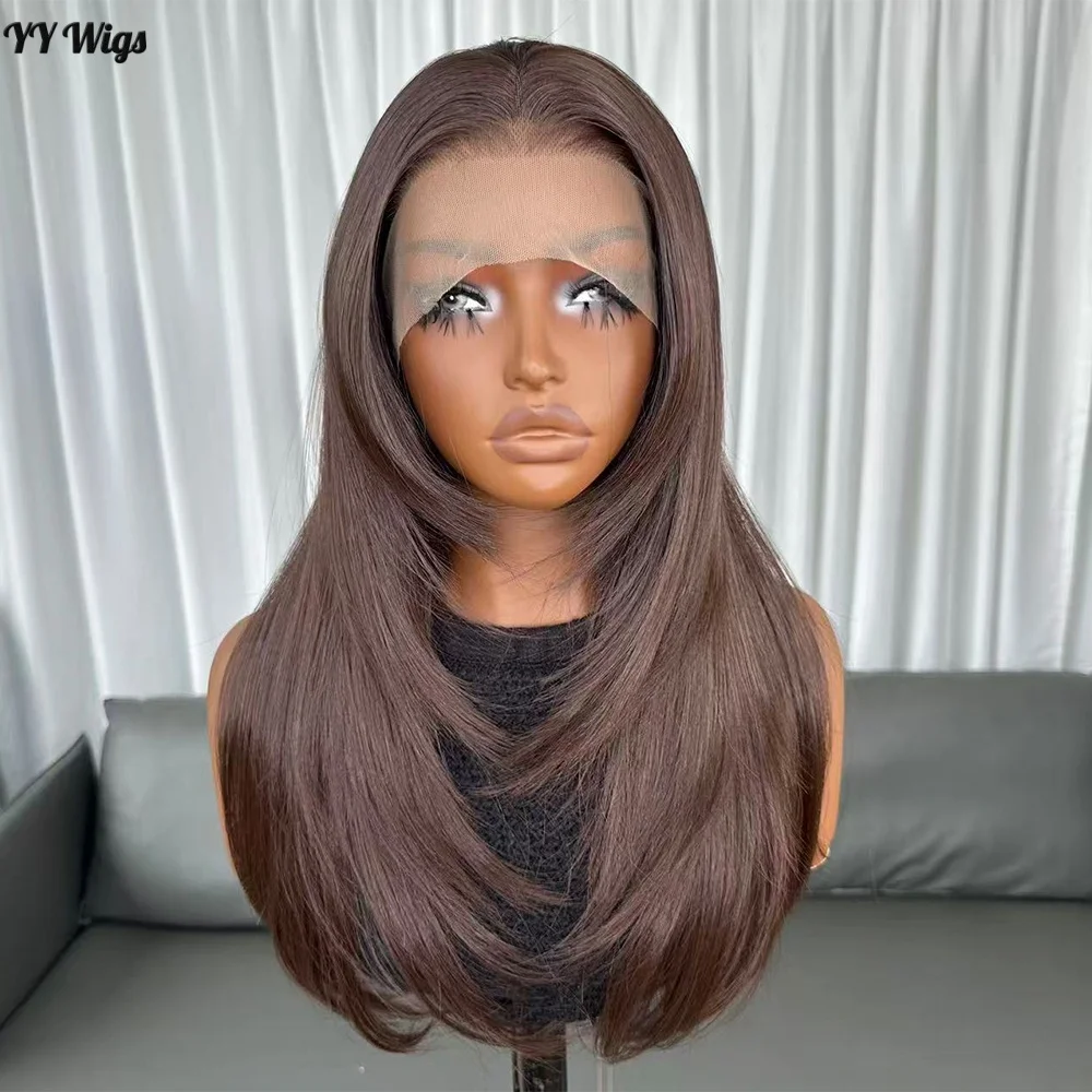 High Quality Hot Selling 4# Heat Resistant 13x6 Glueless Natural Wavy Synthetic Lacefront Wigs for Black Womens Daily Use