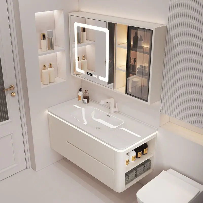 

New cream-style ceramic integrated basin bathroom cabinet set