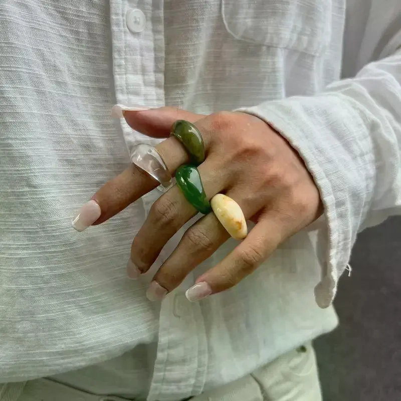 Ins Style Vintage Irregular Transparent Colored Resin Ring New Trend Boho Geometric Finger Rings Aesthetic Jewelry Accessories