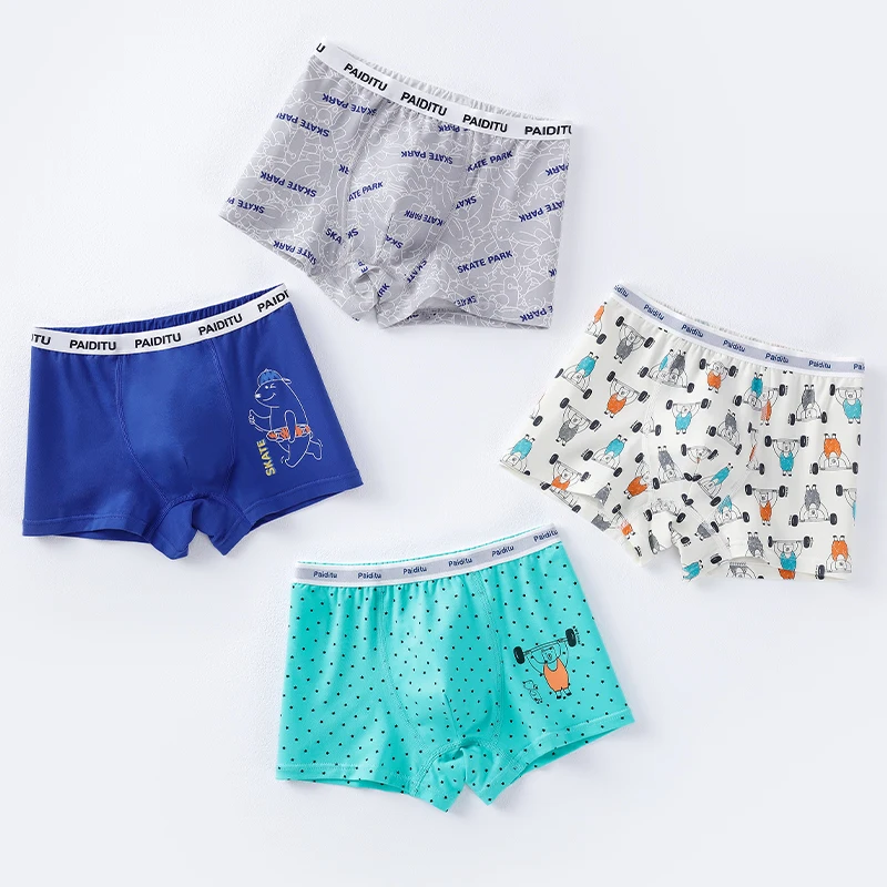 New Teenage Boys Underwear Cotton Cartoon Panties for Kids Baby Children Breathable Soft Dot Boxers 8 To 12 Years 4 Piece/pack