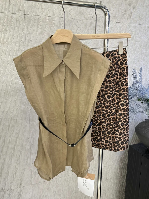 

High-End Linen Sleeveless Shirt And Midi Skirt Two-Piece Set for Women Straight Cut Bodycon Summer Fashion Outfit with Waist-...