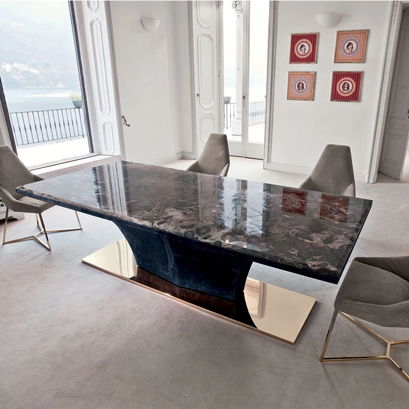 

Marble rectangular dining table and chair combination of small household high-end light luxury dining table