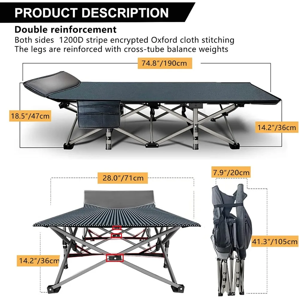 سرير تخييم محمول للكبار مع مرتبة، سرير نوم خارجي قابل للطي للبالغين، مثالي للتخييم والمغامرات الخارجية