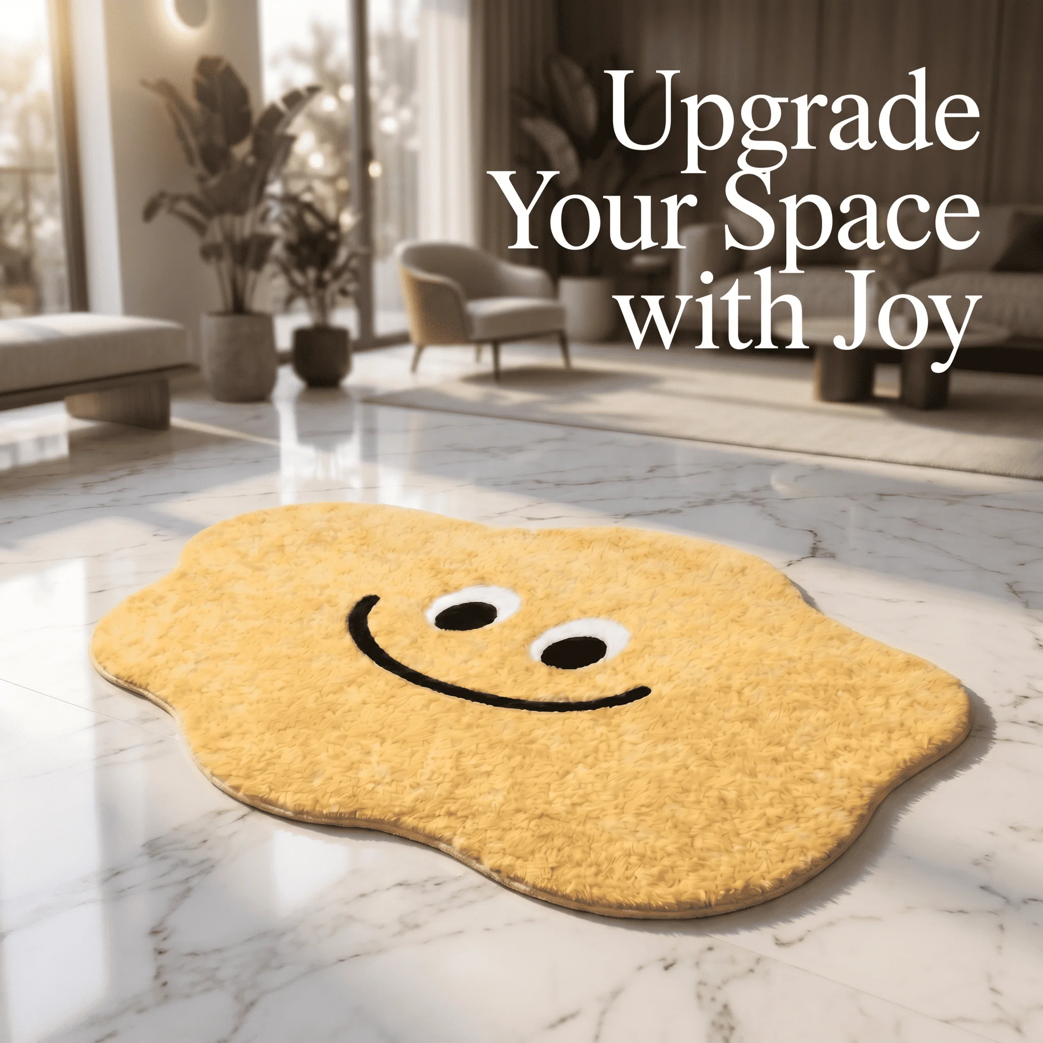 Weicher gelber geformter Bodenteppich 40x60cm Smiley-Gesicht Plüschteppich für Wohnzimmer Schlafzimmer Sofa Dekorativer Teppich Komfort Zuhause