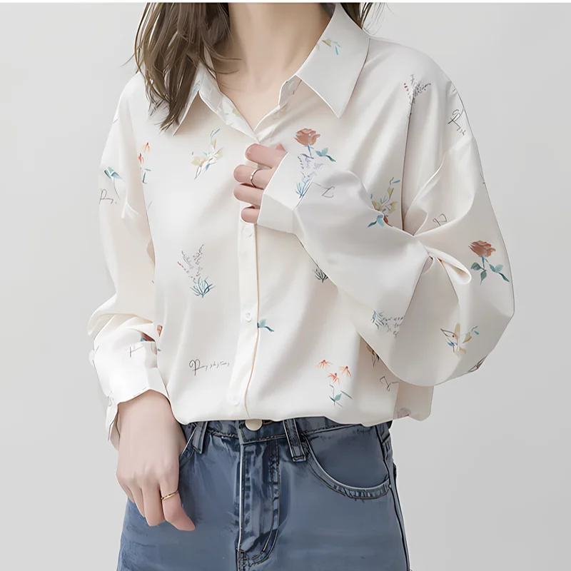 

2024 Women's Spring Autumn Clothes New Printed Chiffon Shirts Female Korean Long-sleeved Shirt Ladies Loose Casual Blouses J272