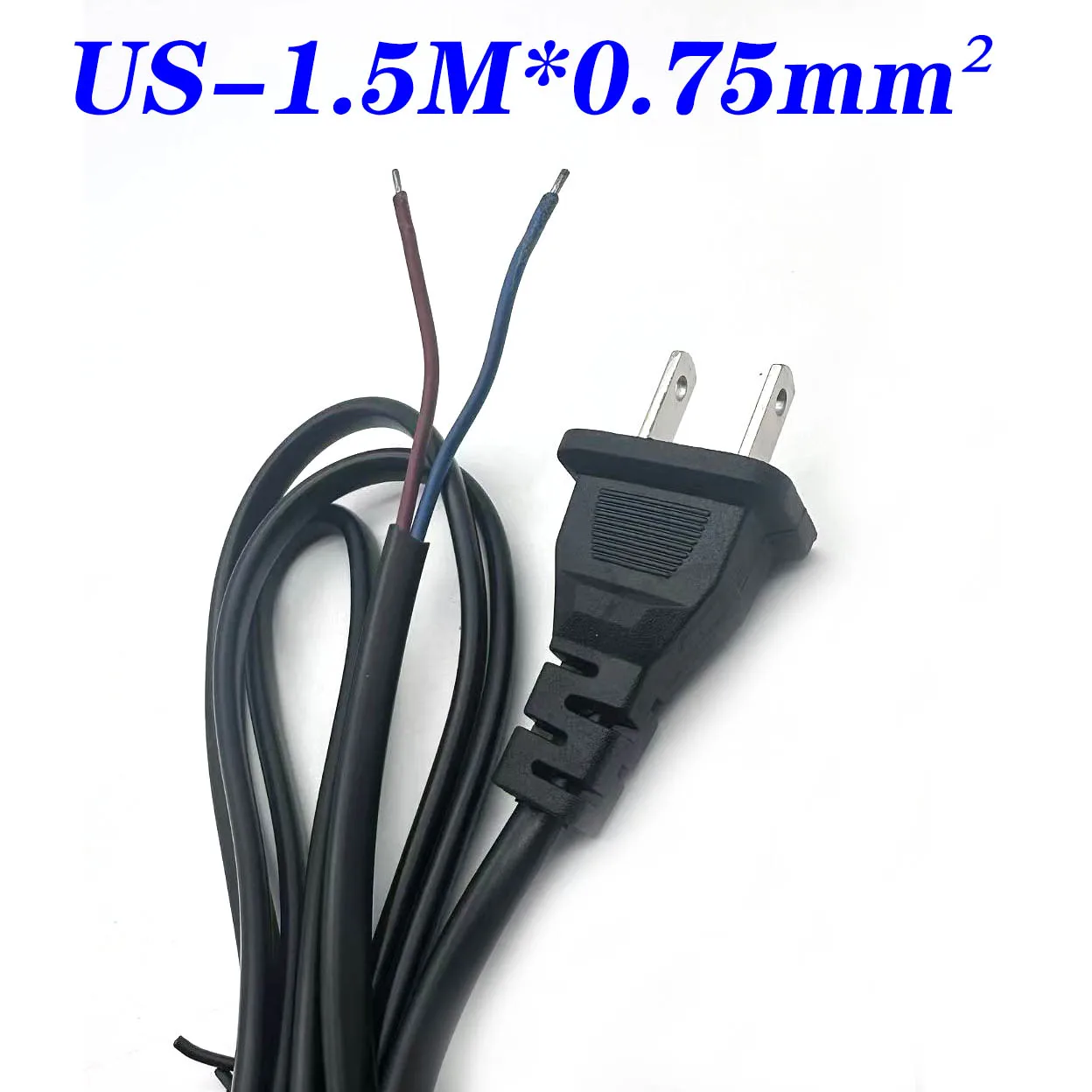 

America 2 Prong US Stripped Extension Cable 2 Pin Electrical Power Supply Cord LED Light AC Power Cable Black 1.5M