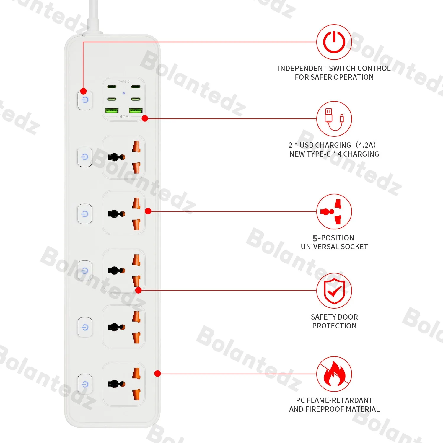 Universal Electric Power Strip Plug EU Outlet Power Socket With 6AC USB Ports Surge Protector Charger 2M Extension Cord Socket