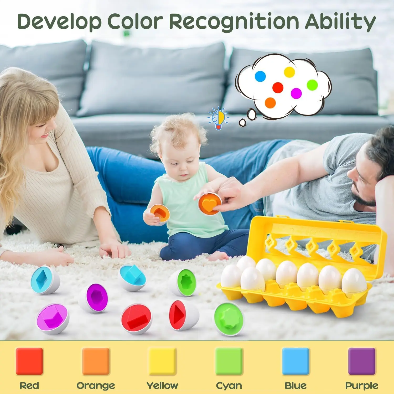 Giocattoli educativi Montessori 2 anni Giocattolo per bambini Uova Puzzle sensoriale per bambini Uova intelligenti Colori Forme Gioco di selezionamento abbinato
