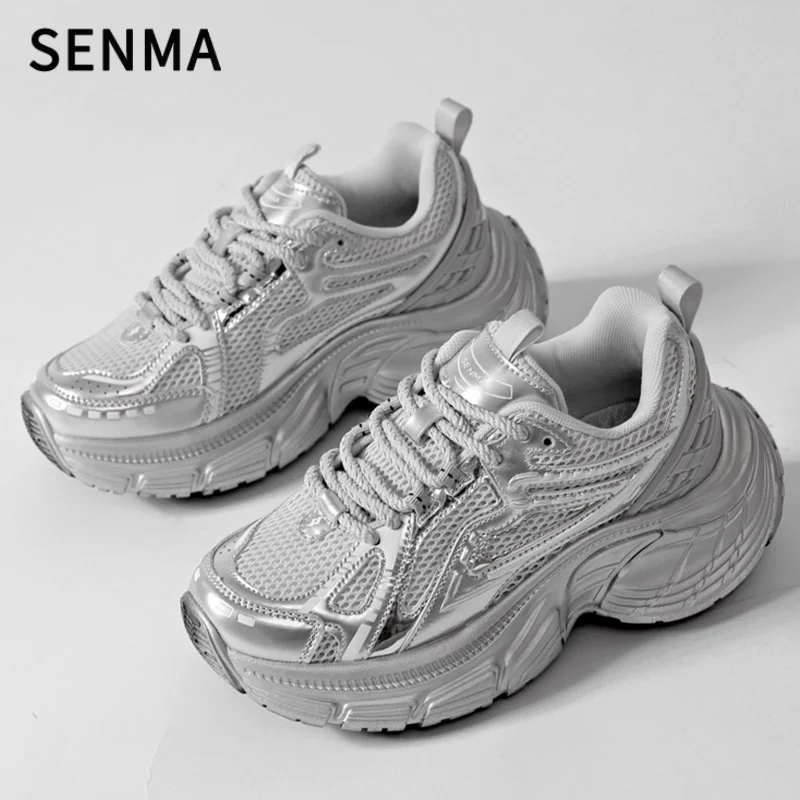SENMA dikke wandelschoenen heren ademend mesh veterschoenen platform sneakers comfortabele casual papa stijl voor werk gym dagelijks gebruik
