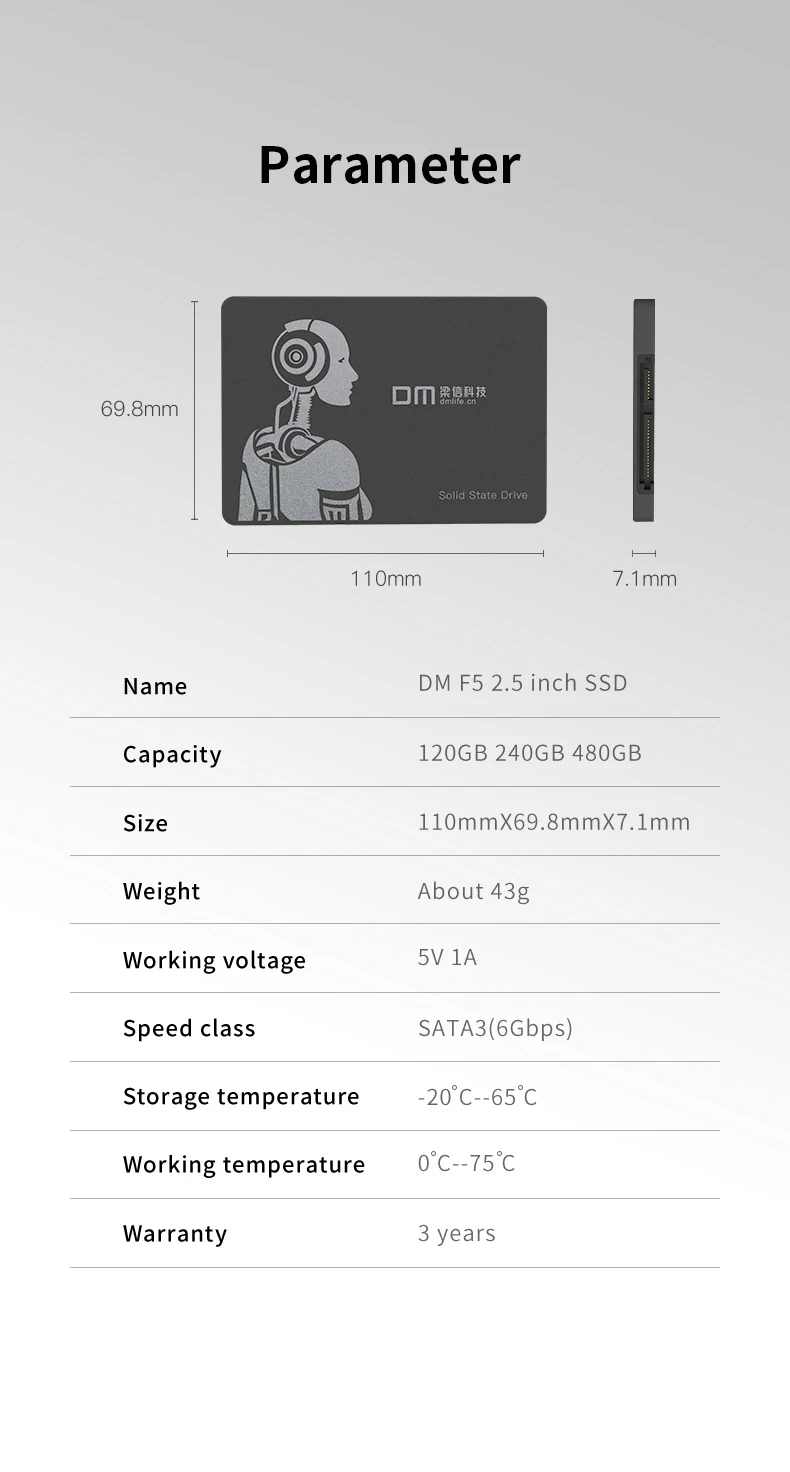 DM F550 SSD 1T 512GB 256GB 128GB Internal Solid State Drive 2.5 inch SATA III HDD Hard Disk HD SSD Notebook PC