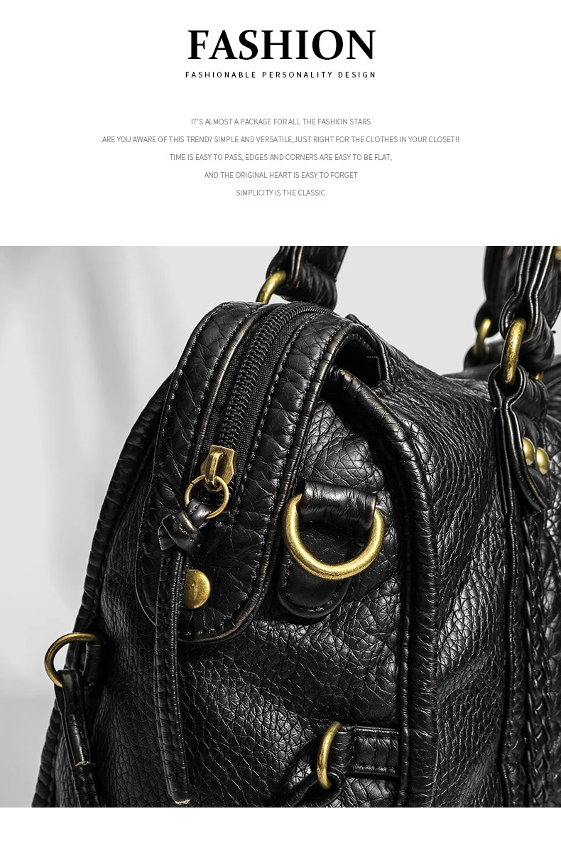 سعة كبيرة حقيبة دراجة نارية خمر الفرنسية الرجعية الكتف Crossbody حمل حقيبة المرأة حقيبة مغسولة بطانة البوليستر الناعمة #5