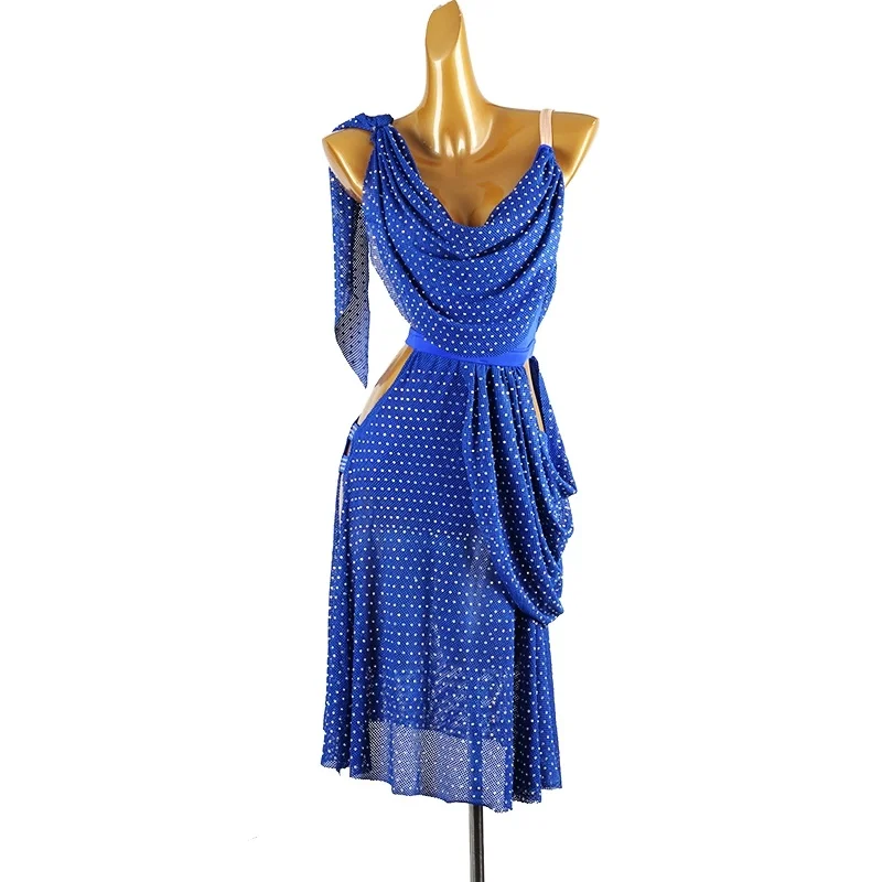 Vestido de dança latina sem costas, competição, mulher adulta, diamante, tango, samba, rumba, traje de dança latina americana