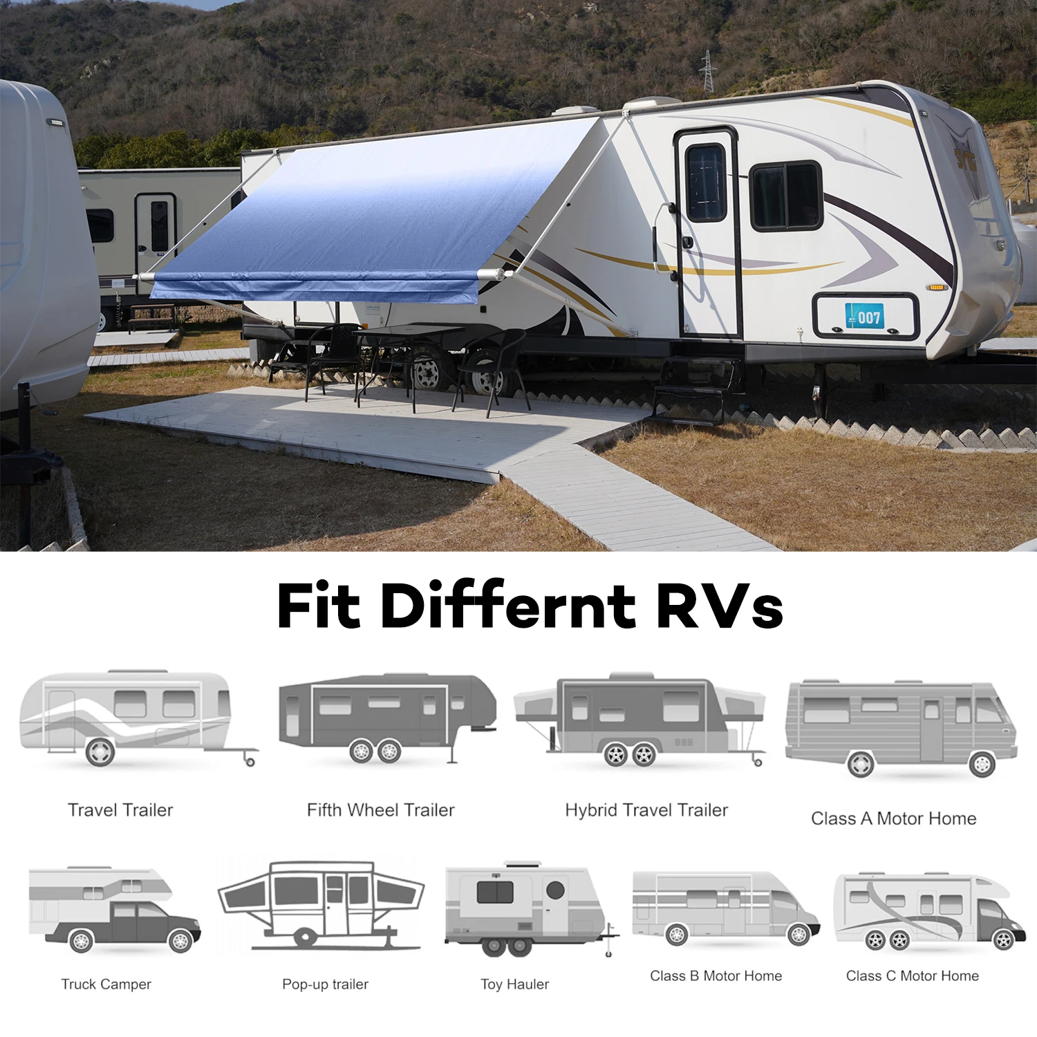 RV Awning Fabric Replacement Camper Trailer Awning Fabric Super Heavy Vinyl Coated Polyester 16' 2