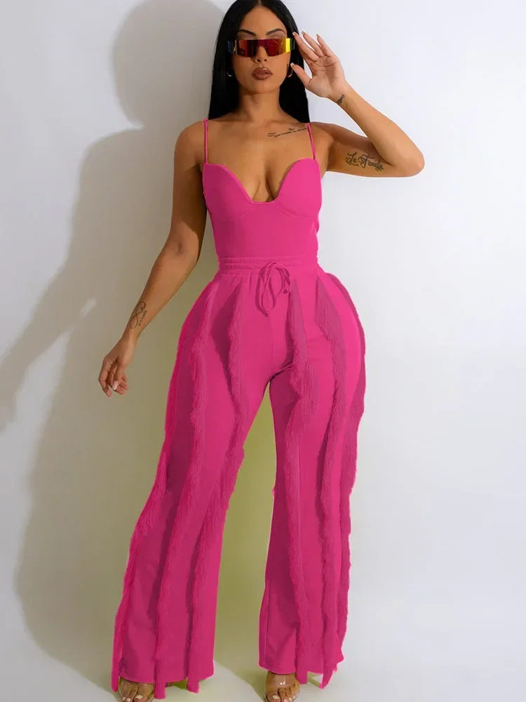 Elegante tweedelige set dames festivaloutfits clubwear bodysuit top en franje kwastje broek pak bijpassende sets conjunto mujer