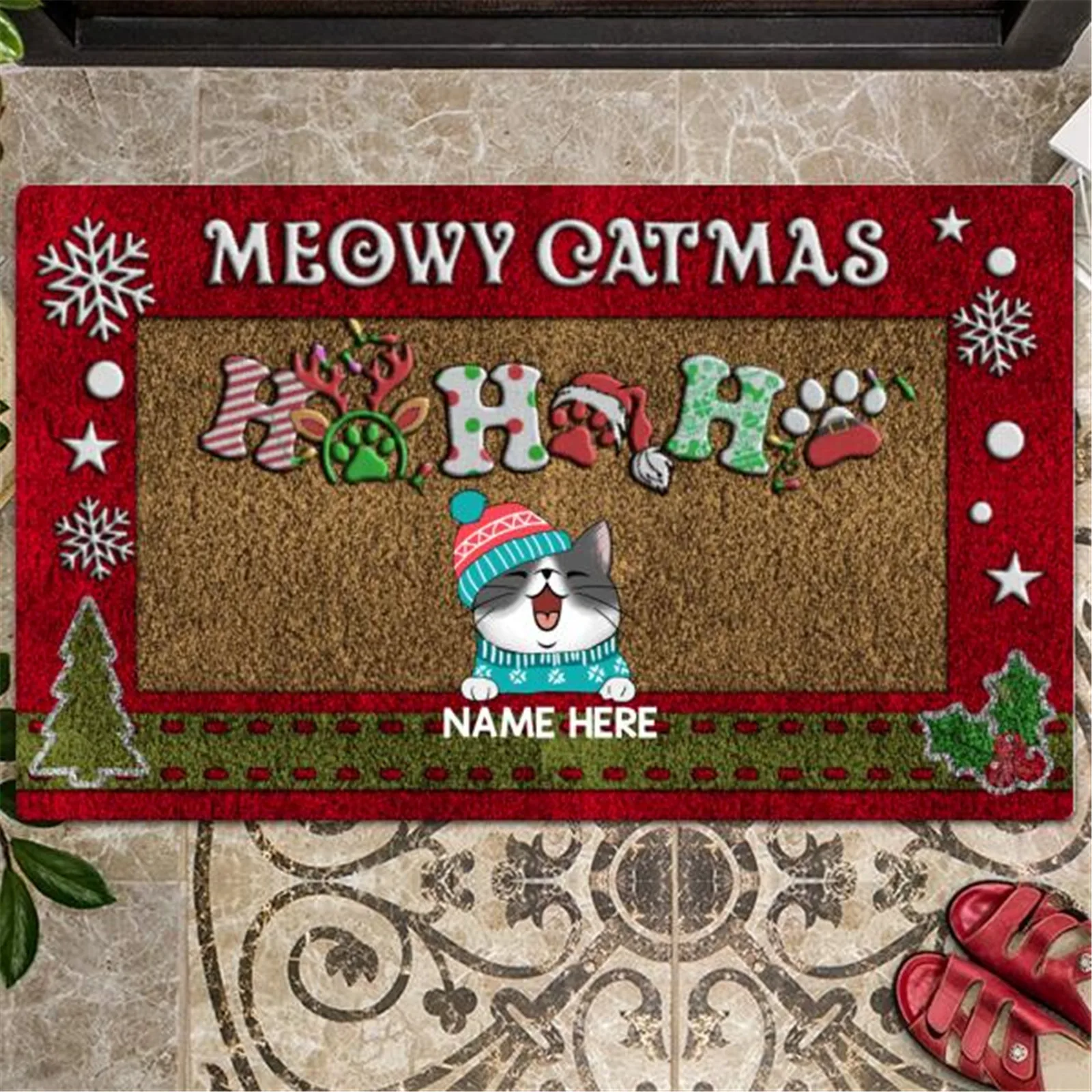 

CLOOCL Meowy Catmas Carpet Funny Cats Custom Name 3D Printed Flannel Floor Mats for Living Room Area Rug Xmas Gifts Dropshipping