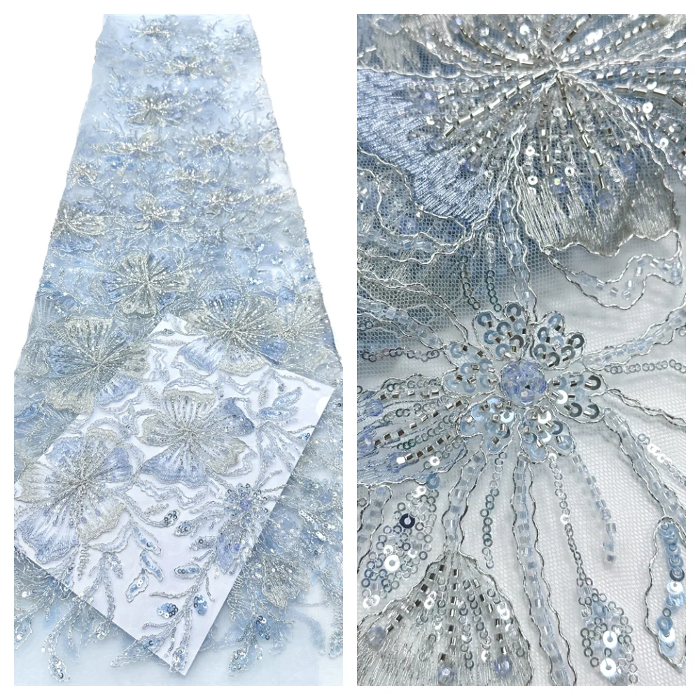

Latest African Sequins Lace Fabric 2026 High Quality Lace Embroidery Beaded Mesh Fabric 5 Yards For Women Wedding Party Dress