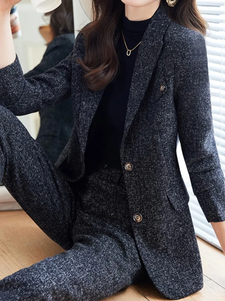 Coreano moda donna Vintage Office Blazer Pantsuit Casual elegante Chic Solid giacche pantaloni Suit femminile Business Pantsuit nuovo