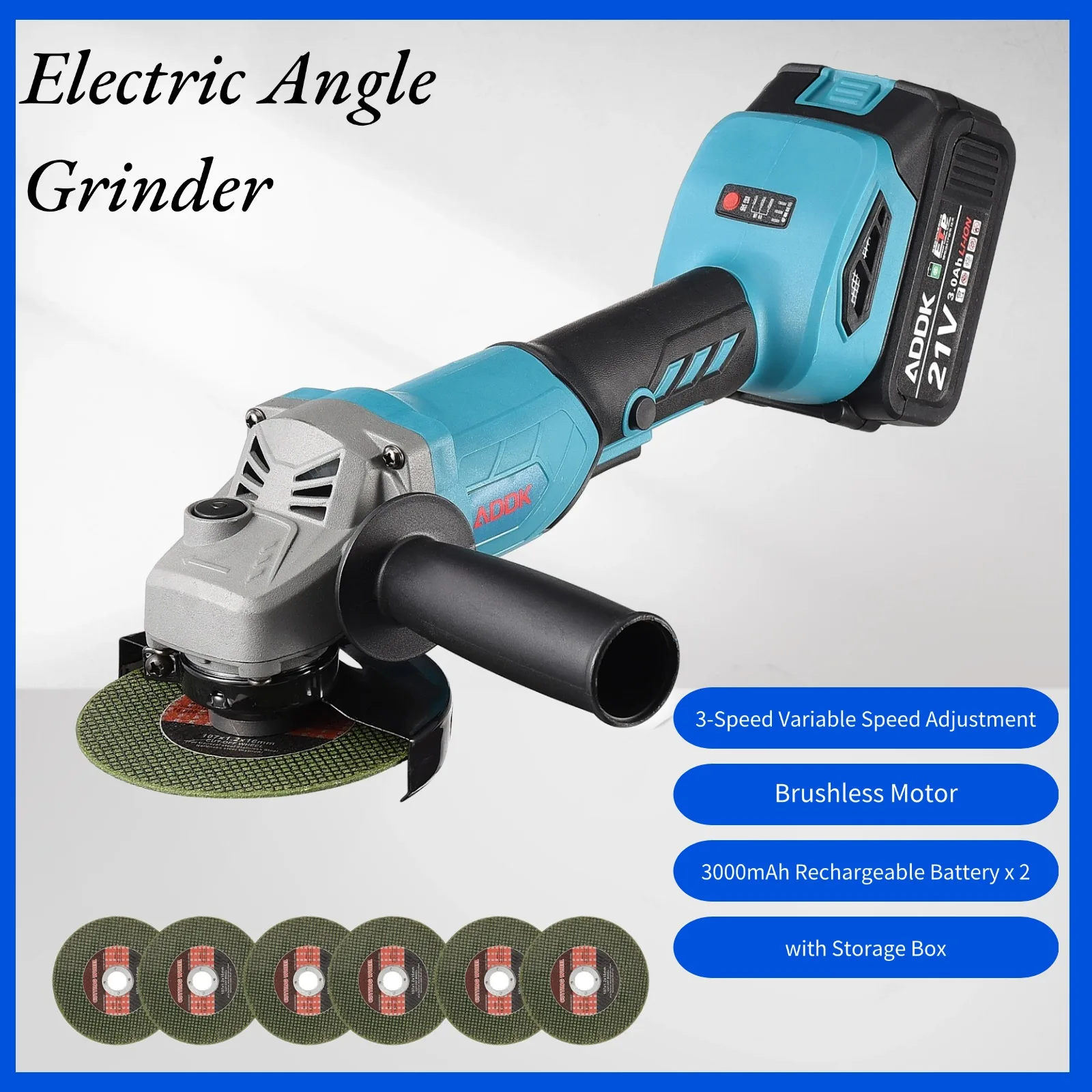 125mm Brushless Angle Grinder Polishing Cutting Machine Cordless Electric Angle Grinder Power Tool for 21V 3000mAh Battery