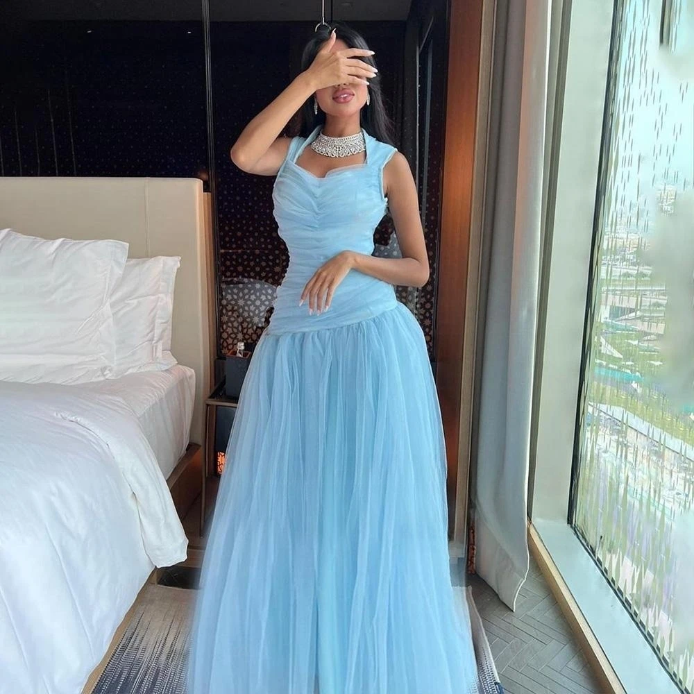 

Prom Dresses Classic Halter Mermaid Formal Evening Draped Tulle Formal Occasion Gown suknie wieczorowe na wesele avondjurken