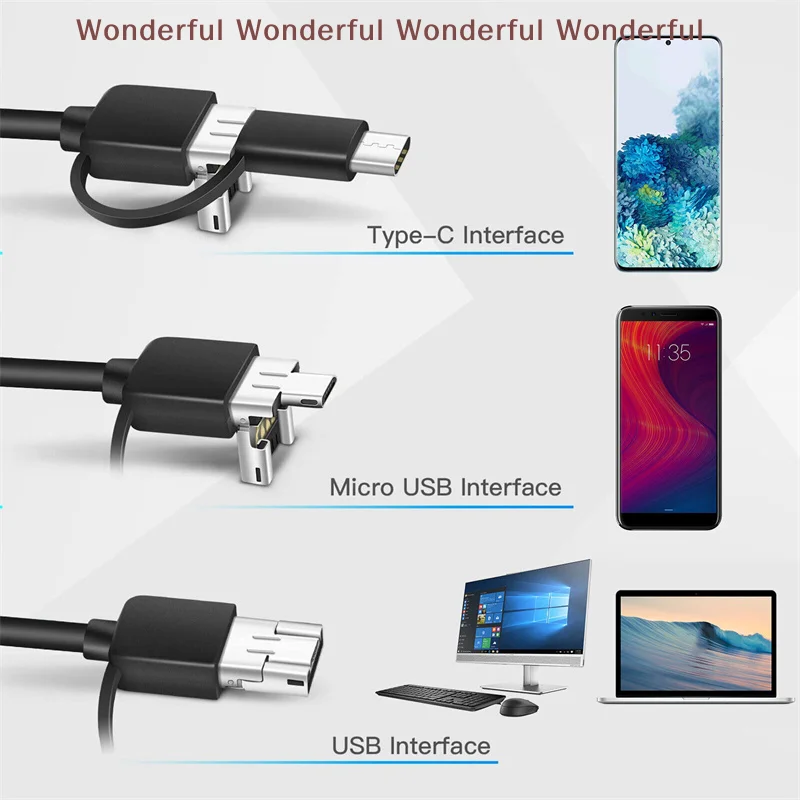 

5.5MM Android Endoscope Camera 3 IN1 Micro USB Type C Borescope Mini Camera Waterproof LED Car Inspection For HUAWEI XIAOMI PC