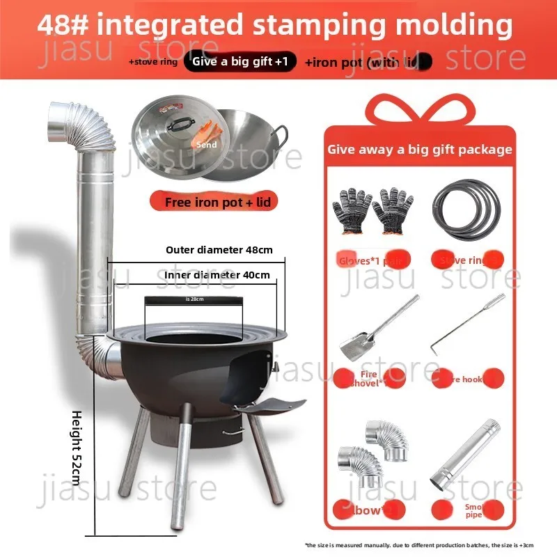 Upgraded Mobile Firewood Cooking Stove Household Wood Burner Outdoor Camping Large Cauldron Cooktop