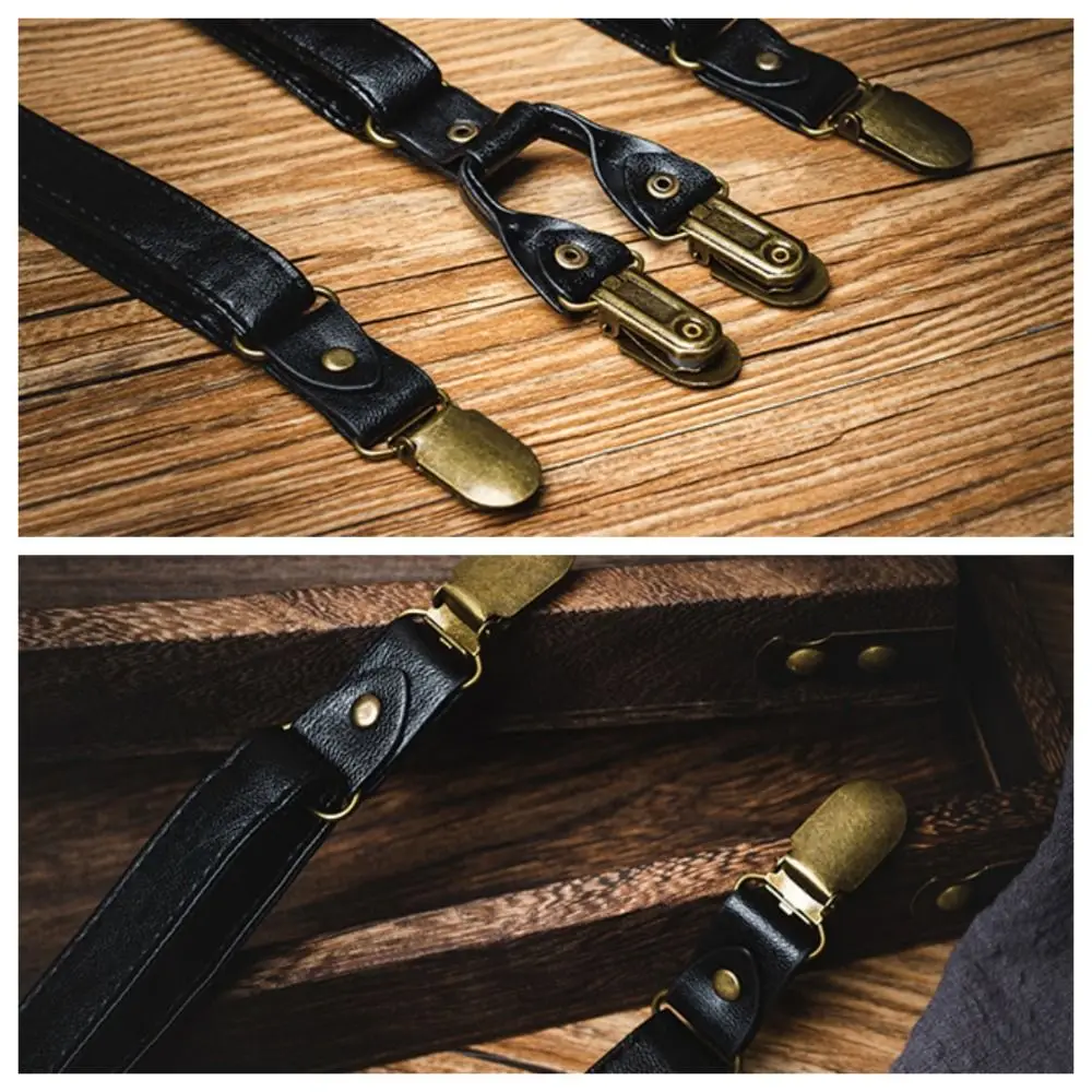 الحمالات السوداء البسيطة للرجال الحمالات الجلدية البني الرجعية السباغيتي حزام البدلة الملحقات الحمالة كليب هدية