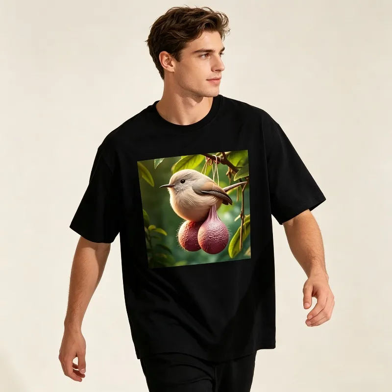 Men Casual Short Sleeve T Shirt Funny Cute Hanging Bird Realistic Animal Print  Casual Daily Streetwear Basic Graphic Tee