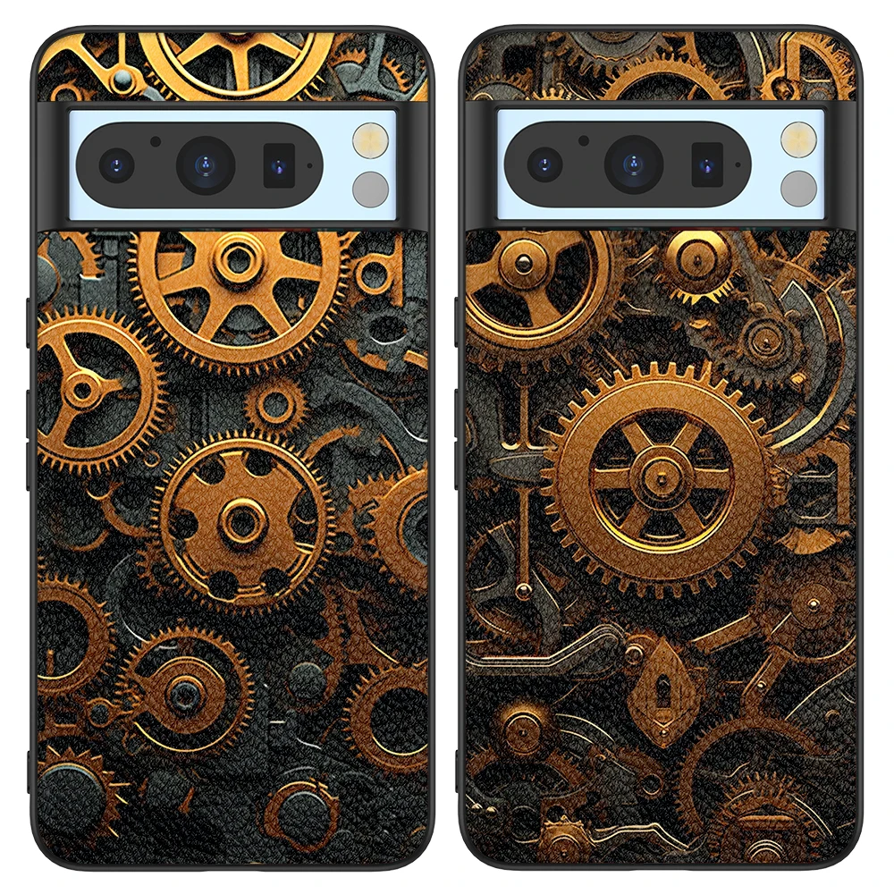 Back Cover Leather Case for Google Pixel 4 XL 4A 5 5A 5G 6 Pro 6A 7 Pro 7A 8 Pro 8A High Quality with Gear Image Pattern Print