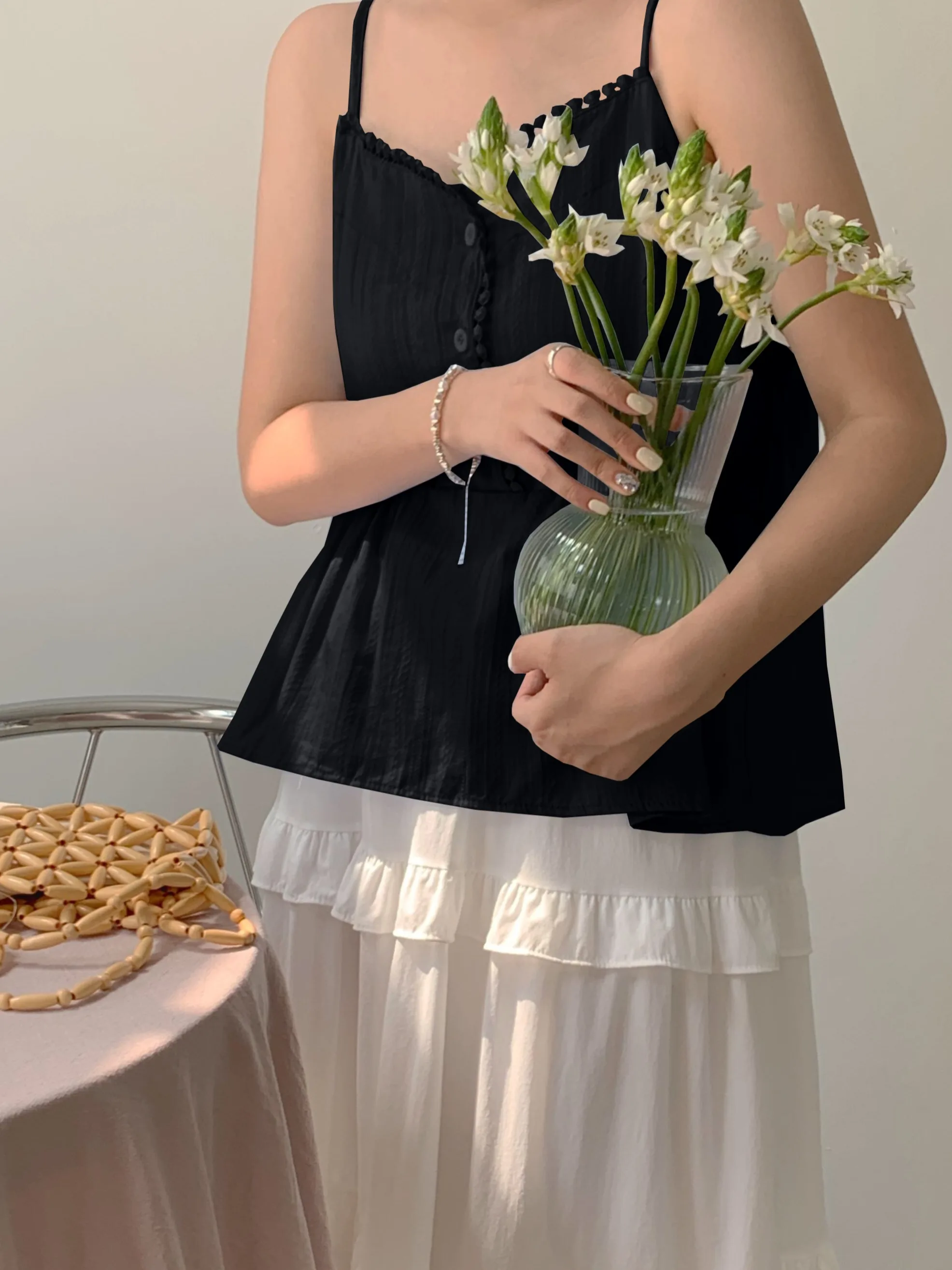 

Чистый цвет, универсальный укороченный топ для девочек, жилет с небольшими бретелями, женский модный летний хлопковый свободный крой, базовая одежда, предмет