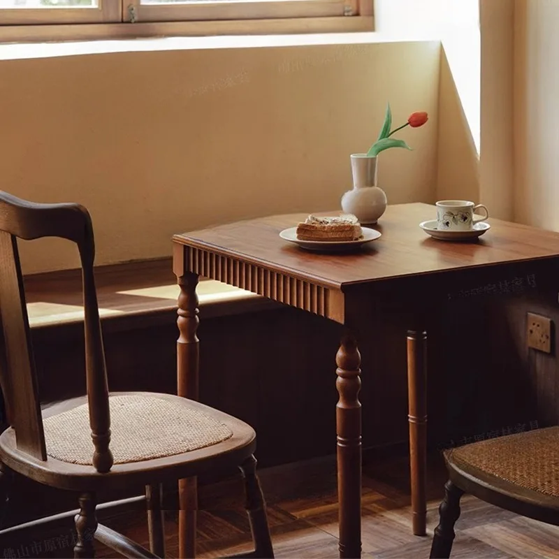 

Walnut dining table, medieval, retro square table with furniture, dining table