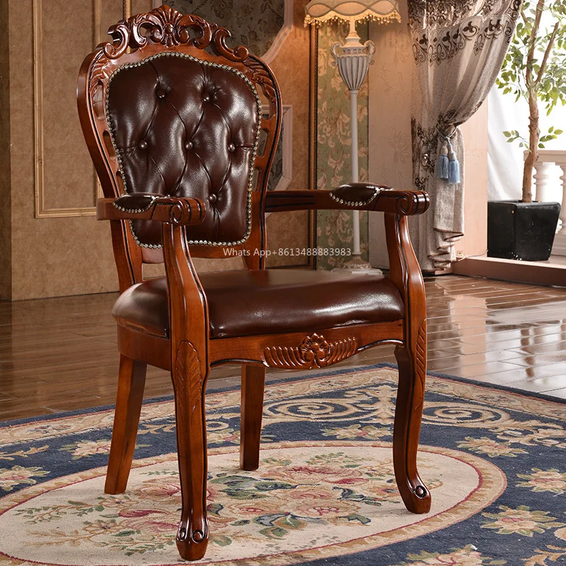 HOT European Style, Dining Chair, American Style, Chair, Home, Backrest, Solid Wood, Retro, Armrest, Hotel, Restaurant