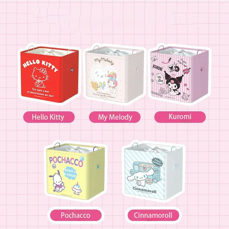 Hello Kitty Cute Cinnamoroll Wardrobe Foldable Versatile Pocket Kuromi Dustproof Box Large Capacity Dormitory Storage Basket