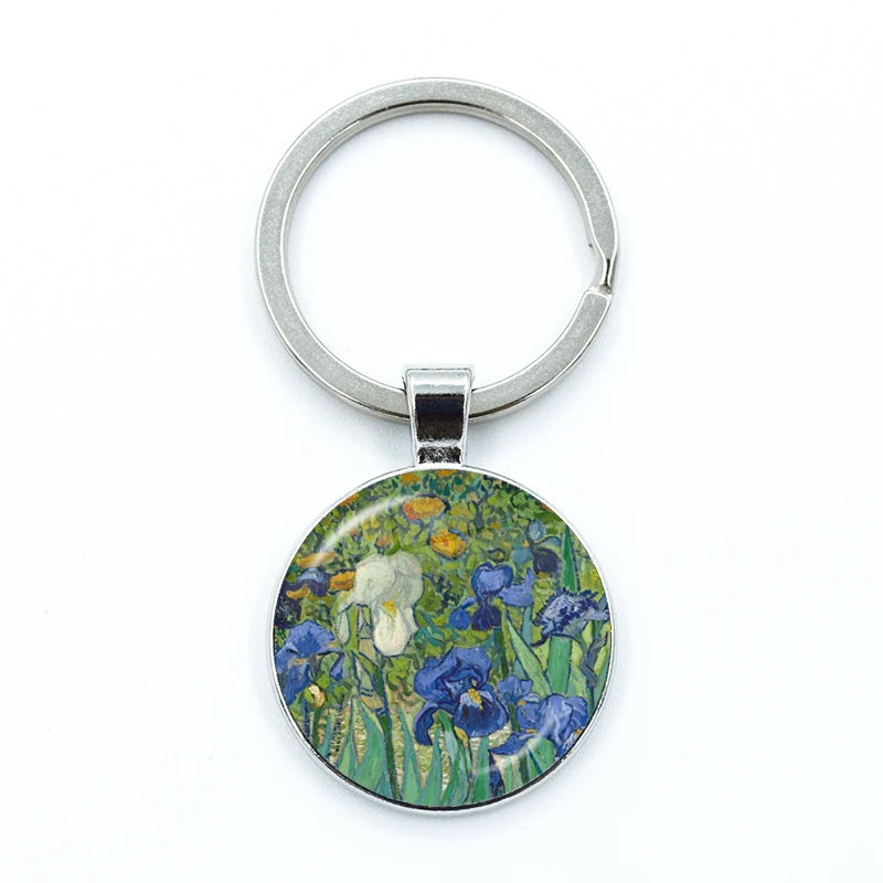 Claude Monet Oil Painting Sunflower Poppy Keychain For Women Men Glass Keyring Motorcycles Cars Backpack Decorative