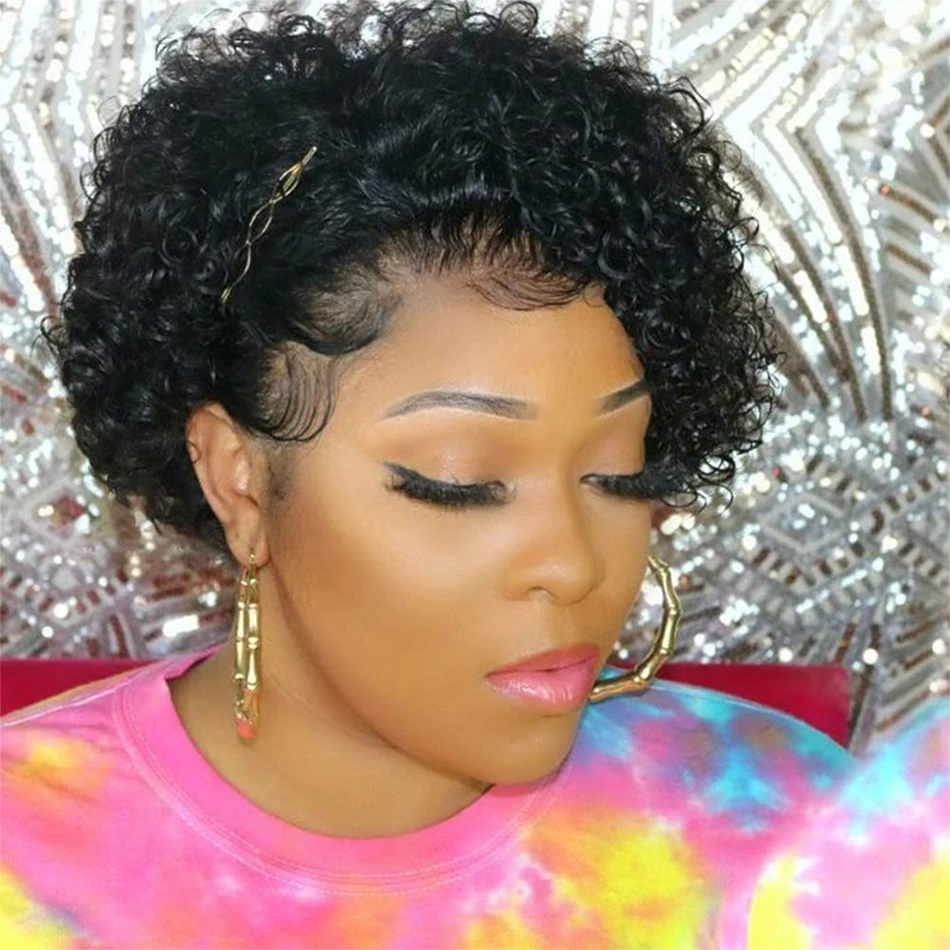 

PixieCut Wig 13x1 Transparent Lace Frontal Wigs Water Wave Short Bob 100% Human Hair Wigs For BlackWomen perruque cheveux OnSale