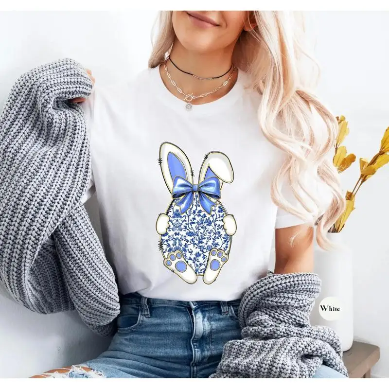 Easter Egg Bunny T Shirt Blue Toile Lover Chinoiserie Outfit Church