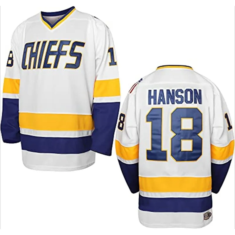 Chiefs Inspired Hanson No.17 Ice Hockey Jersey 3D Print Long Sleeve V‑Neck Unisex Vintage Fan Sports Top for Men Youth