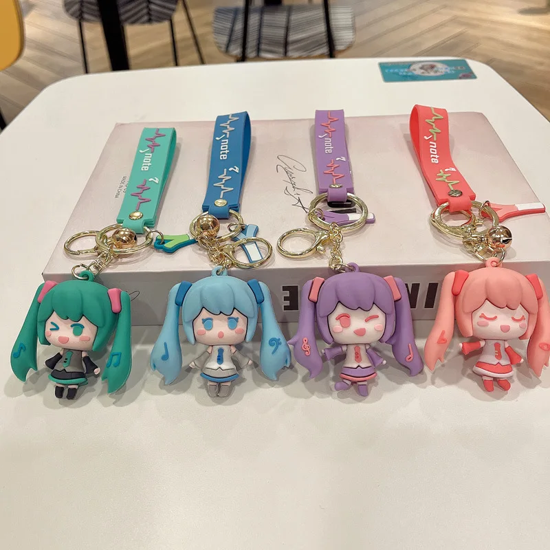 Kawaii Hatsune Miku Keychain Anime Figure Pvc Key Chains Silicon Doll Car Bag Keyring Ornaments Gifts Pendant Birthday Gift