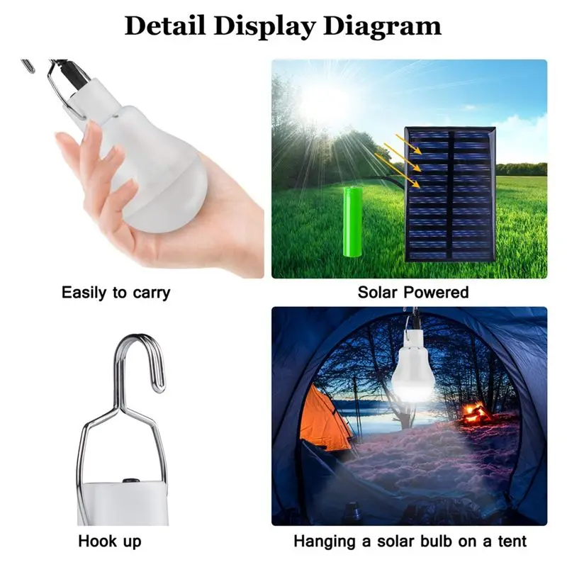 SHGO Solar Light Bulbs LED Rechargeable Dusk to Dawn Emergency Light Bulb 9 Modes Remote Control for Camping Power Outage