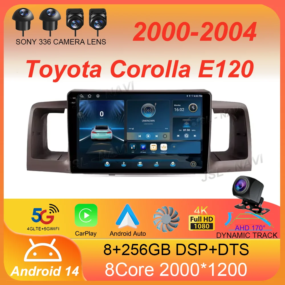 

Для Toyota Corolla E120 2000-2004 автомобильное радио Android 14 Carplay мультимедийная навигация видео DVD авторадио стерео 2din 4G + Wi-Fi